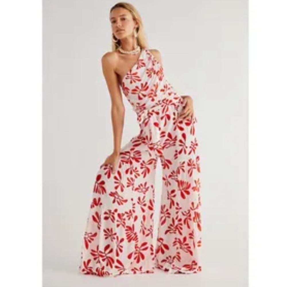 Free People Floral Red and White Jumpsuit